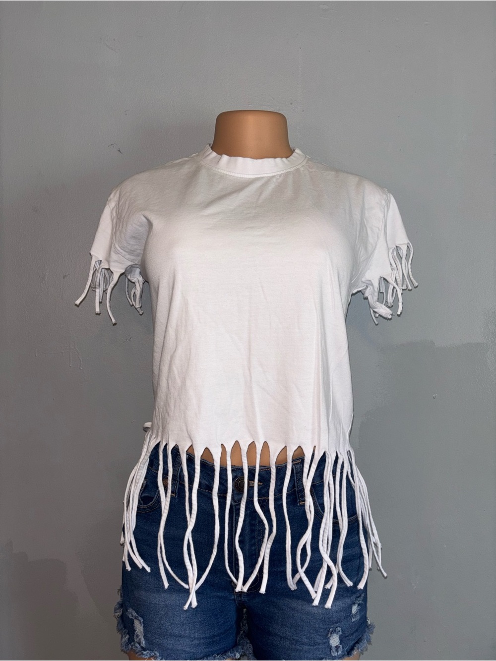 On Fire White Fringe-Hem Crop Top